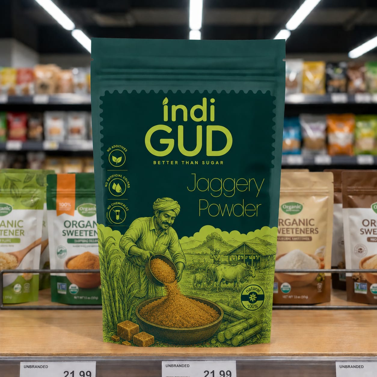 indiGUD sulphur-free Jaggery Powder (shakkar) 400 g pouch